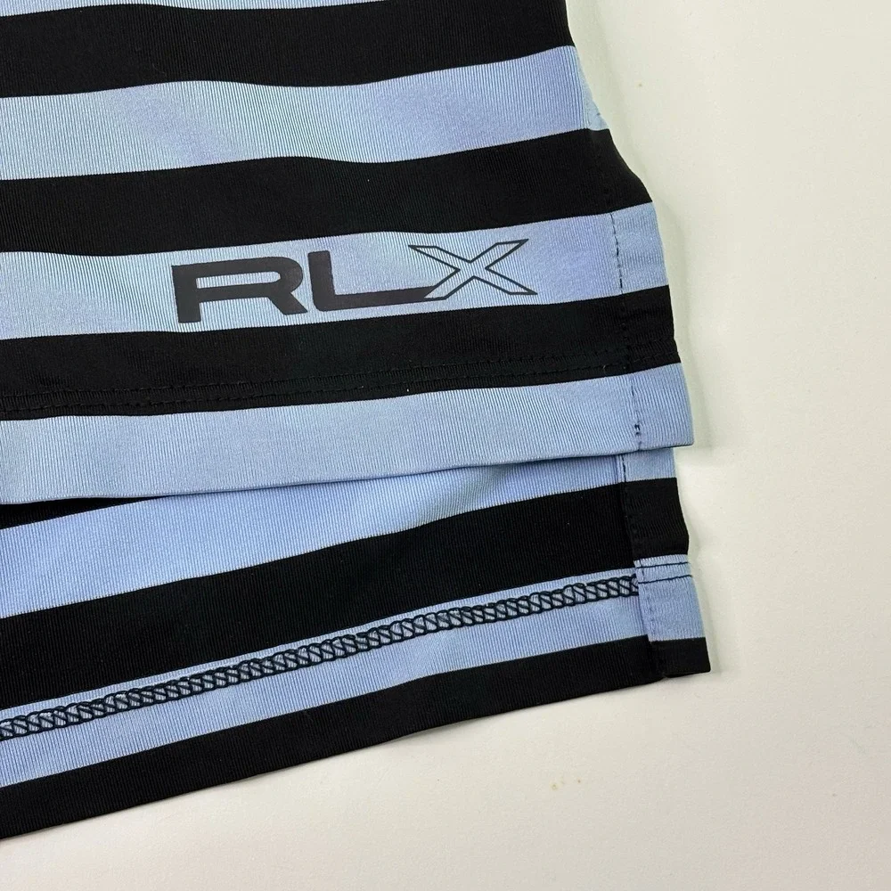 RLX Ralph Lauren Polo Shirt Mens Medium Blue Stripe Golf Performance Knit‎